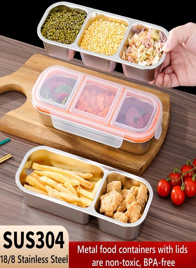 Frezonika 2 Pack Stainless Steel Snack Containers, Reusable Steel Snack Containers With Lids, 2&3 Compartments Leak Proof Metal Lunch Box For Home, Travel - Image 2